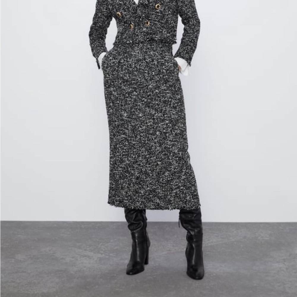 Zara textured tweed pencil skirt ankle length - Picture 8 of 12